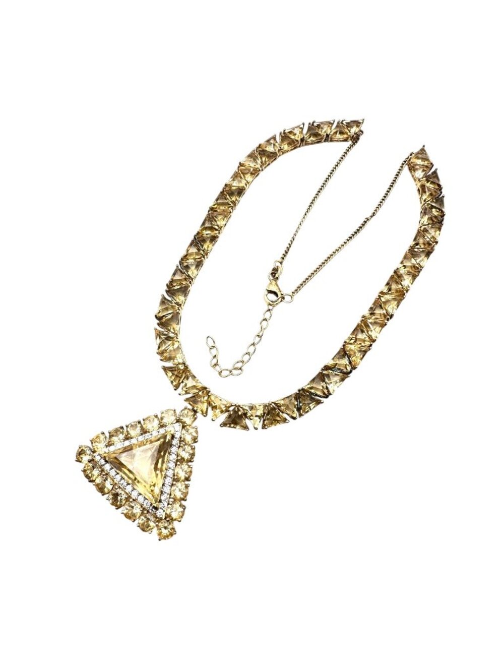 D Joy Citrine Necklace 18K Gold Plated Sterling Silver Trillion Stones 45 Grams